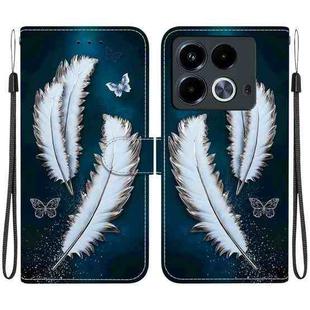 For Infinix Note 40 4G Crystal Texture Colored Drawing Leather Phone Case(White Butterfly Feathers)