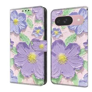 For Google Pixel 9 / 9 Pro Fresh Painted Leather Phone Case(Oil Painting Purple Flowers)