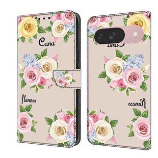 For Google Pixel 9 / 9 Pro Fresh Painted Leather Phone Case(Colored Flowers)