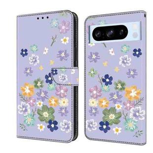 For Google Pixel 8 Pro Fresh Painted Leather Phone Case(Purple Floral)