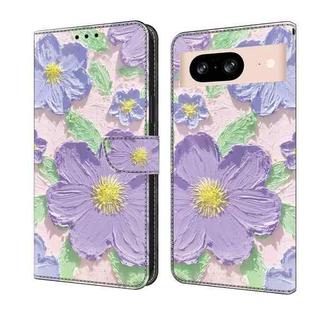 For Google Pixel 8 Fresh Painted Leather Phone Case(Oil Painting Purple Flowers)