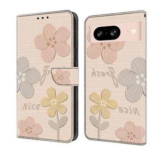 For Google Pixel 8 Fresh Painted Leather Phone Case(Beige Flowers)