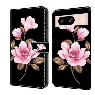 For Google Pixel 8 Fresh Painted Leather Phone Case(Black Flowers)