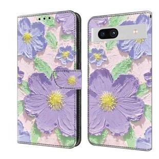 For Google Pixel 8a Fresh Painted Leather Phone Case(Oil Painting Purple Flowers)