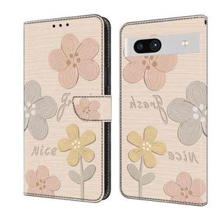 For Google Pixel 8a Fresh Painted Leather Phone Case(Beige Flowers)