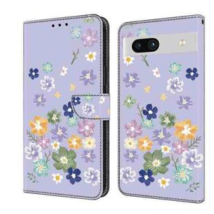 For Google Pixel 8a Fresh Painted Leather Phone Case(Purple Floral)