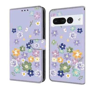 For Google Pixel 7 Pro Fresh Painted Leather Phone Case(Purple Floral)