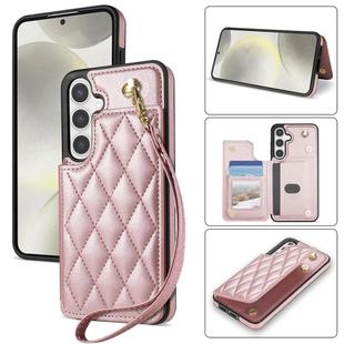 For Samsung Galaxy A16 4G / 5G Rhombic Dual Buckle Card Slots Phone Case with Lanyard(Rose Gold)
