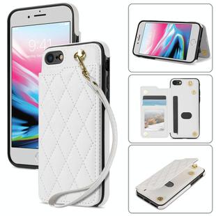 For iPhone SE 2022 / 2020 / 8 / 7 Rhombic Dual Buckle Card Slots Phone Case with Lanyard(White)