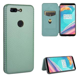 For OnePlus 5T Carbon Fiber Texture Horizontal Flip TPU + PC + PU Leather Case with Card Slot(Green)