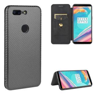 For OnePlus 5T Carbon Fiber Texture Horizontal Flip TPU + PC + PU Leather Case with Card Slot(Black)