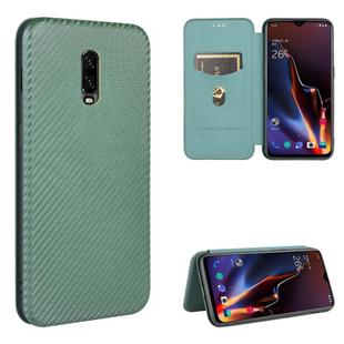 For OnePlus 6T Carbon Fiber Texture Horizontal Flip TPU + PC + PU Leather Case with Card Slot(Green)
