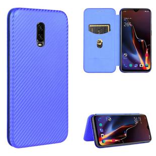 For OnePlus 6T Carbon Fiber Texture Horizontal Flip TPU + PC + PU Leather Case with Card Slot(Blue)