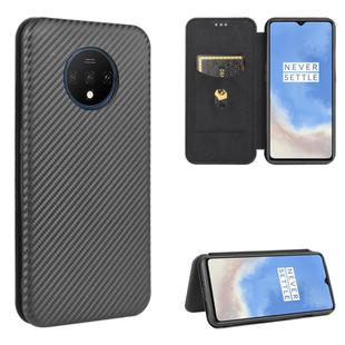 For OnePlus 7T Carbon Fiber Texture Horizontal Flip TPU + PC + PU Leather Case with Card Slot(Black)