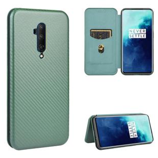 For OnePlus 7T Pro Carbon Fiber Texture Horizontal Flip TPU + PC + PU Leather Case with Card Slot(Green)
