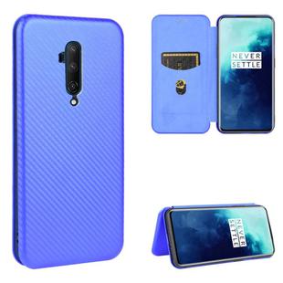 For OnePlus 7T Pro Carbon Fiber Texture Horizontal Flip TPU + PC + PU Leather Case with Card Slot(Blue)