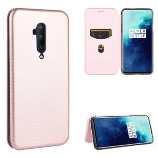 For OnePlus 7T Pro Carbon Fiber Texture Horizontal Flip TPU + PC + PU Leather Case with Card Slot(Pink)