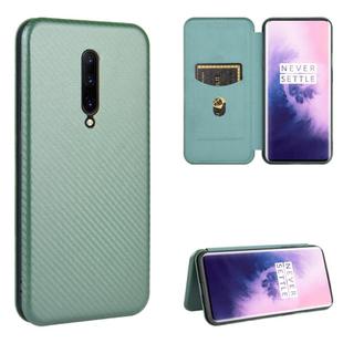 For OnePlus 7 Pro Carbon Fiber Texture Horizontal Flip TPU + PC + PU Leather Case with Card Slot(Green)