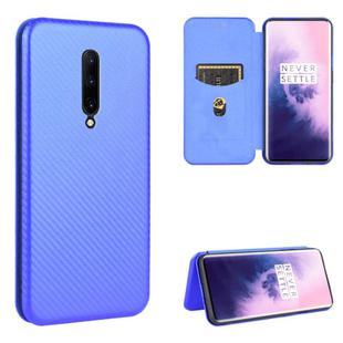 For OnePlus 7 Pro Carbon Fiber Texture Horizontal Flip TPU + PC + PU Leather Case with Card Slot(Blue)