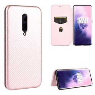 For OnePlus 7 Pro Carbon Fiber Texture Horizontal Flip TPU + PC + PU Leather Case with Card Slot(Pink)