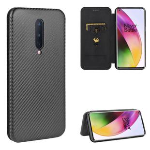 For OnePlus 8 Carbon Fiber Texture Horizontal Flip TPU + PC + PU Leather Case with Card Slot(Black)