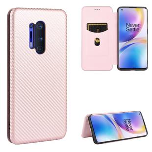 For OnePlus 8 Pro Carbon Fiber Texture Horizontal Flip TPU + PC + PU Leather Case with Card Slot(Pink)