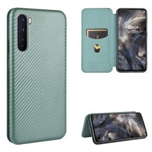 For OnePlus Nord Carbon Fiber Texture Horizontal Flip TPU + PC + PU Leather Case with Card Slot(Green)