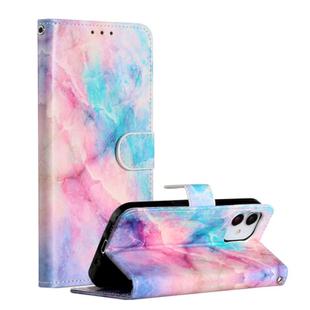 For iPhone 12 mini Painted Pattern Horizontal Flip Leather Case with Holder & Card Slots & Photo Frame(Pink Blue Marble)