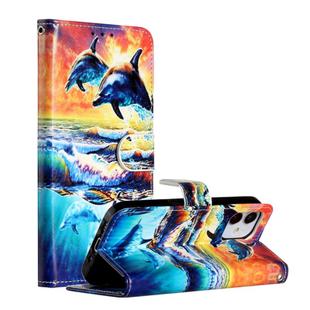 For iPhone 12 mini Painted Pattern Horizontal Flip Leather Case with Holder & Card Slots & Photo Frame(Dolphin)