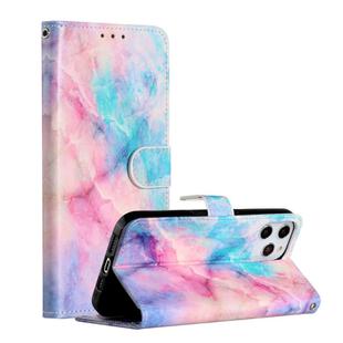 For iPhone 12 Pro Max Painted Pattern Horizontal Flip Leather Case with Holder & Card Slots & Photo Frame(Pink Blue Marble)