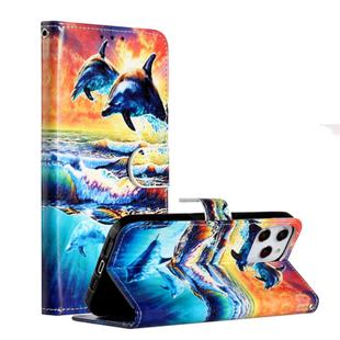 For iPhone 12 Pro Max Painted Pattern Horizontal Flip Leather Case with Holder & Card Slots & Photo Frame(Dolphin)