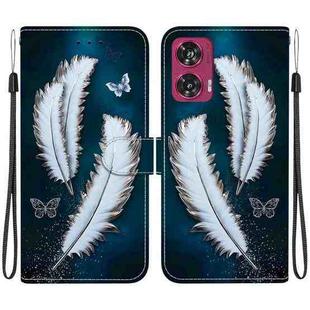 For Motorola Edge 50 Fusion Crystal Texture Colored Drawing Leather Phone Case(White Butterfly Feathers)