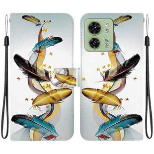 For Motorola Edge 40 Crystal Texture Colored Drawing Leather Phone Case(Gold Butterfly Feathers)