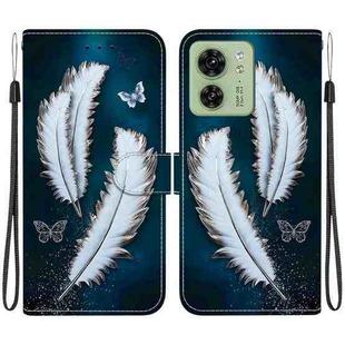 For Motorola Edge 40 Crystal Texture Colored Drawing Leather Phone Case(White Butterfly Feathers)