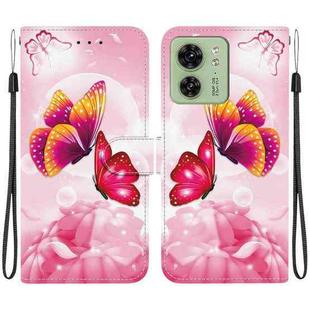 For Motorola Edge 40 Crystal Texture Colored Drawing Leather Phone Case(Pink Butterflies)