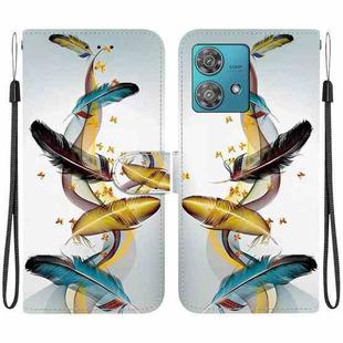 For Motorola Edge 40 Neo Crystal Texture Colored Drawing Leather Phone Case(Gold Butterfly Feathers)