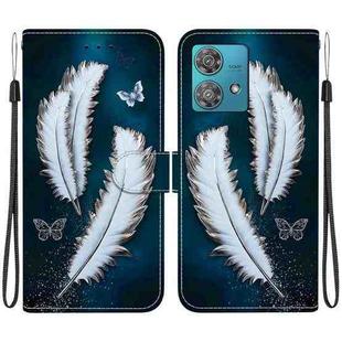 For Motorola Edge 40 Neo Crystal Texture Colored Drawing Leather Phone Case(White Butterfly Feathers)