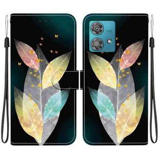 For Motorola Edge 40 Neo Crystal Texture Colored Drawing Leather Phone Case(Colored Leaves)