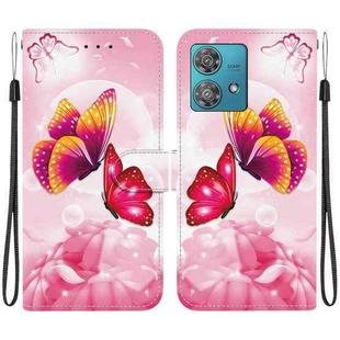 For Motorola Edge 40 Neo Crystal Texture Colored Drawing Leather Phone Case(Pink Butterflies)