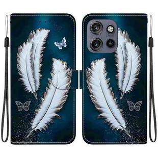 For Motorola Edge 50 Neo 5G Global Crystal Texture Colored Drawing Leather Phone Case(White Butterfly Feathers)