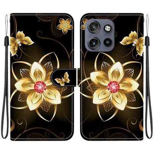 For Motorola Edge 50 Neo 5G Global Crystal Texture Colored Drawing Leather Phone Case(Gold Flower)