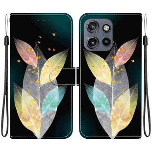 For Motorola Edge 50 Neo 5G Global Crystal Texture Colored Drawing Leather Phone Case(Colored Leaves)