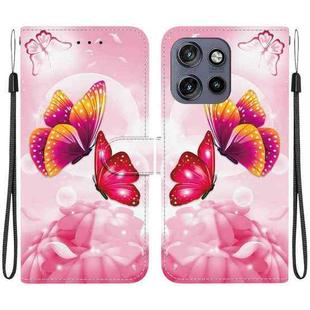 For Motorola Edge 50 Neo 5G Global Crystal Texture Colored Drawing Leather Phone Case(Pink Butterflies)