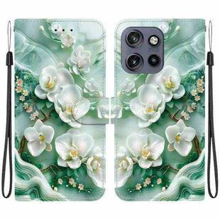 For Motorola Edge 50 Neo 5G Global Crystal Texture Colored Drawing Leather Phone Case(Jade Flowers)