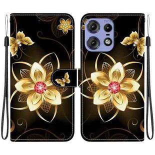 For Motorola Edge 50 Pro Crystal Texture Colored Drawing Leather Phone Case(Gold Flower)