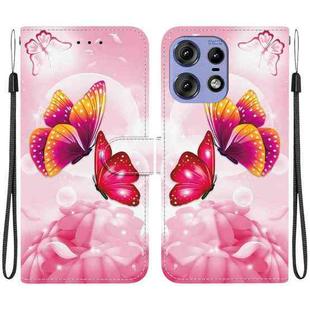 For Motorola Edge 50 Pro Crystal Texture Colored Drawing Leather Phone Case(Pink Butterflies)