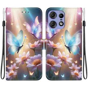 For Motorola Edge 50 Pro Crystal Texture Colored Drawing Leather Phone Case(Butterfly Love Flower)