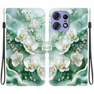 For Motorola Edge 50 Pro Crystal Texture Colored Drawing Leather Phone Case(Jade Flowers)