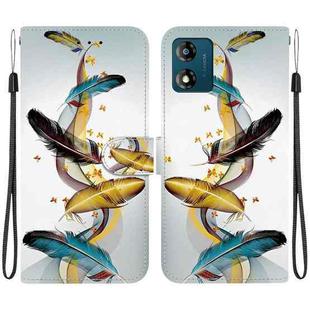 For Motorola Moto E13 Crystal Texture Colored Drawing Leather Phone Case(Gold Butterfly Feathers)