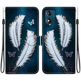 For Motorola Moto E13 Crystal Texture Colored Drawing Leather Phone Case(White Butterfly Feathers)